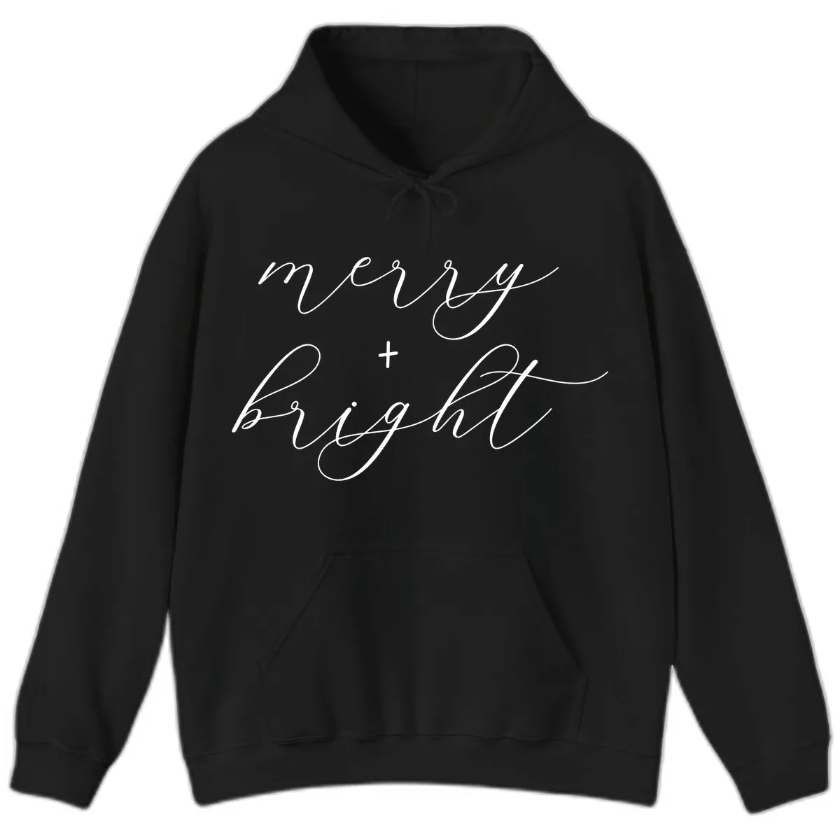 Merry And Bright Script Design Hoodie in Black