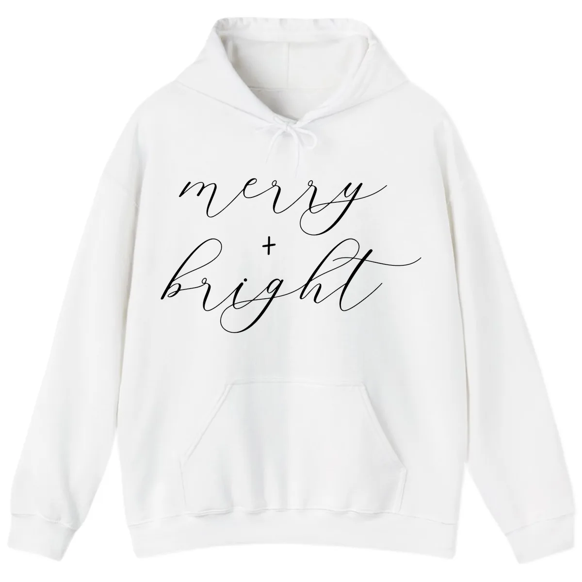 Merry And Bright Script Design Hoodie in White