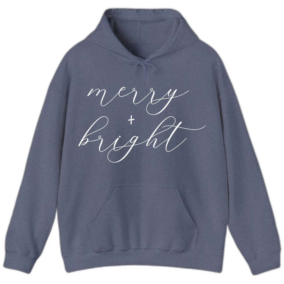 Merry And Bright Script Design Hoodie in Heather Navy
