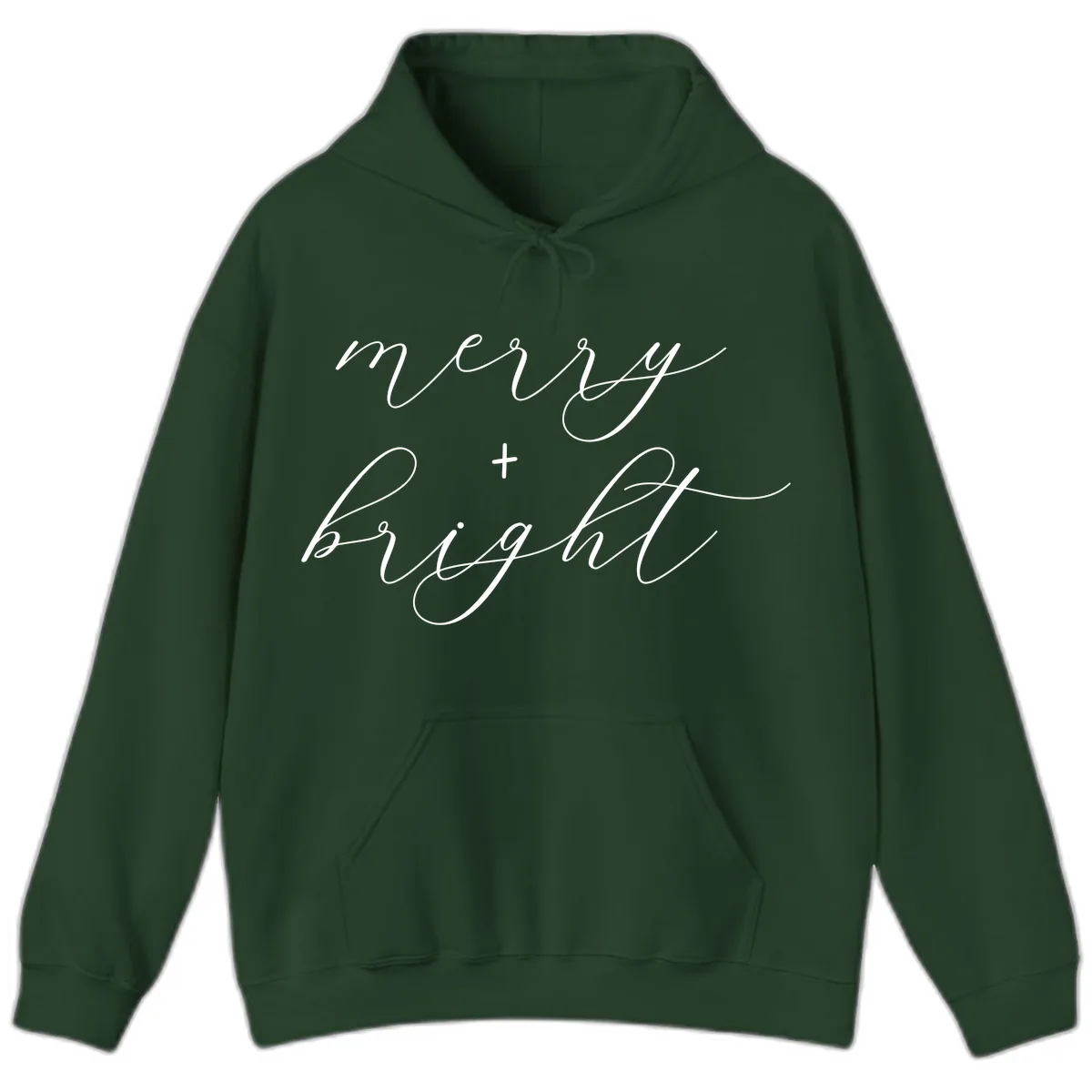 Merry And Bright Script Design Hoodie in Forest Green