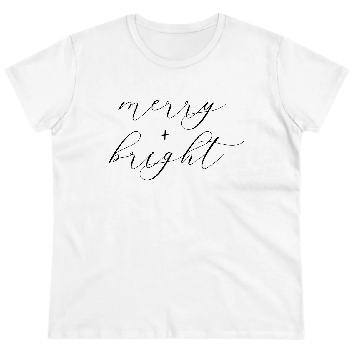 Merry And Bright Script Design Ladies Tee in White