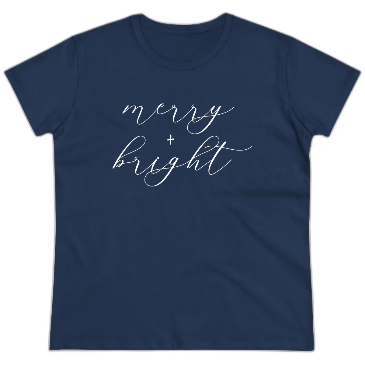 Merry And Bright Script Design Ladies Tee in Navy