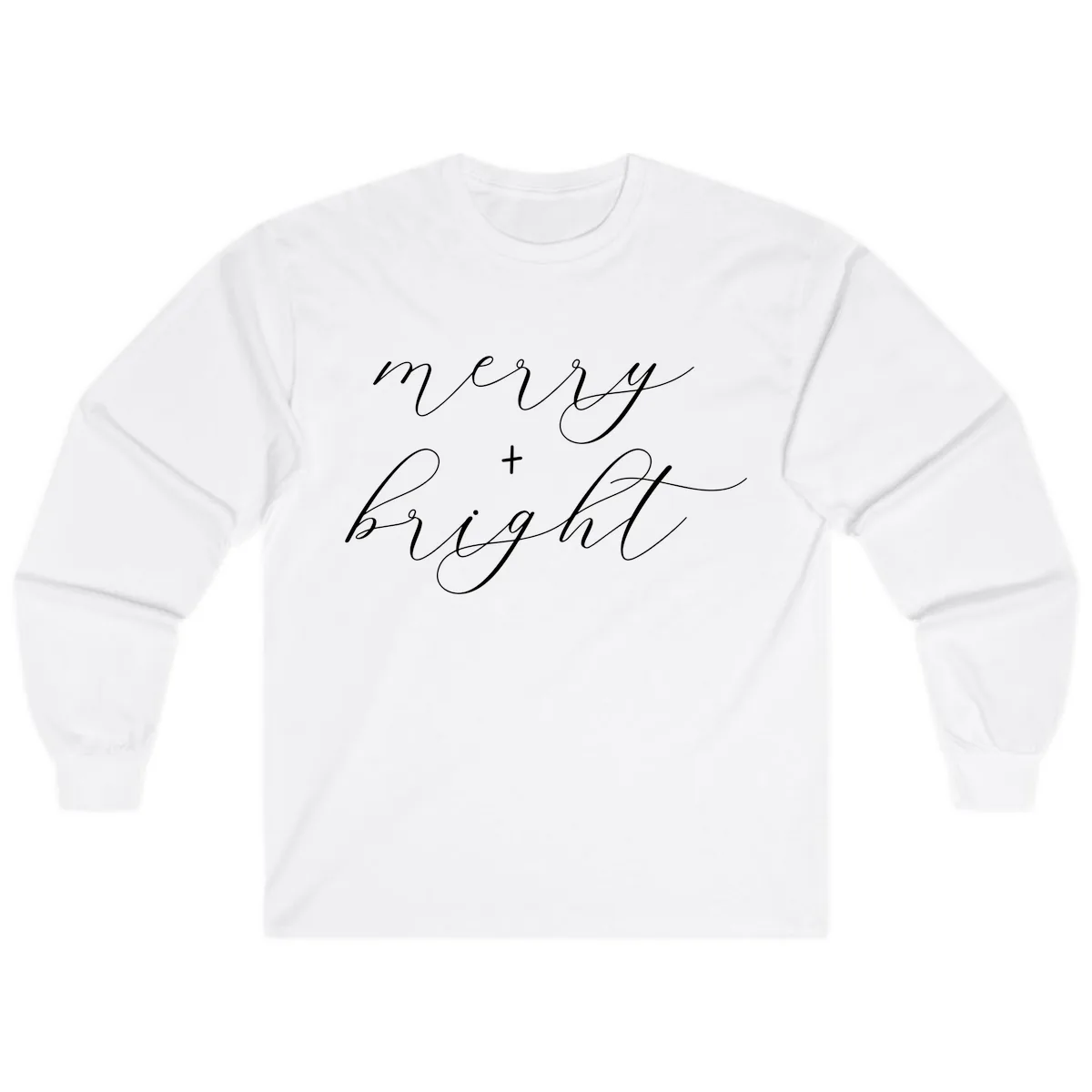 Merry And Bright Script Design Long Sleeve in White