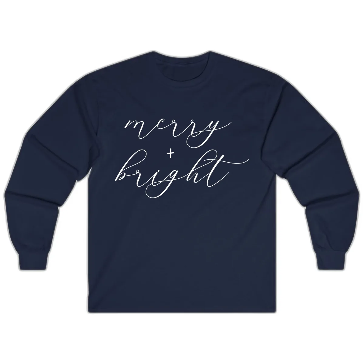 Merry And Bright Script Design Long Sleeve in Navy
