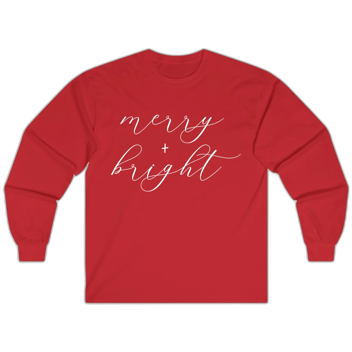 Merry And Bright Script Design Long Sleeve in Red