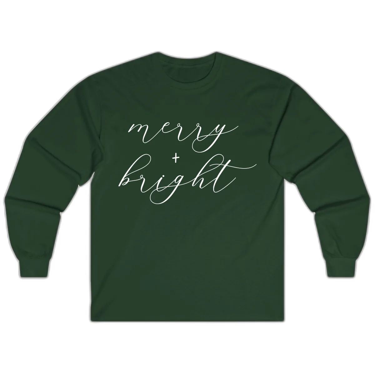 Merry And Bright Script Design Long Sleeve in Forest Green