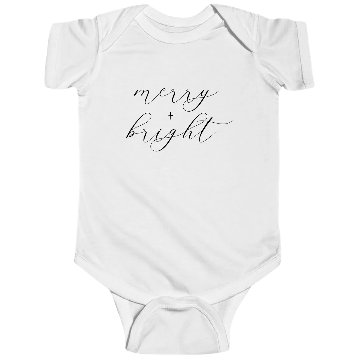 Merry And Bright Script Design Baby Onesie in White