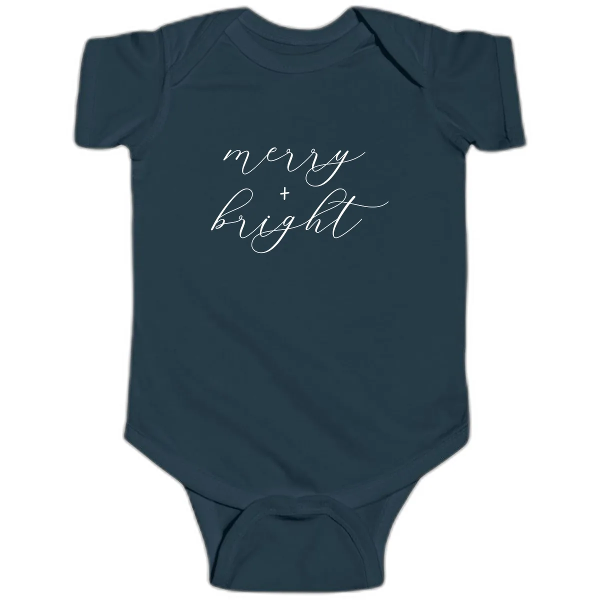 Merry And Bright Script Design Baby Onesie in Navy
