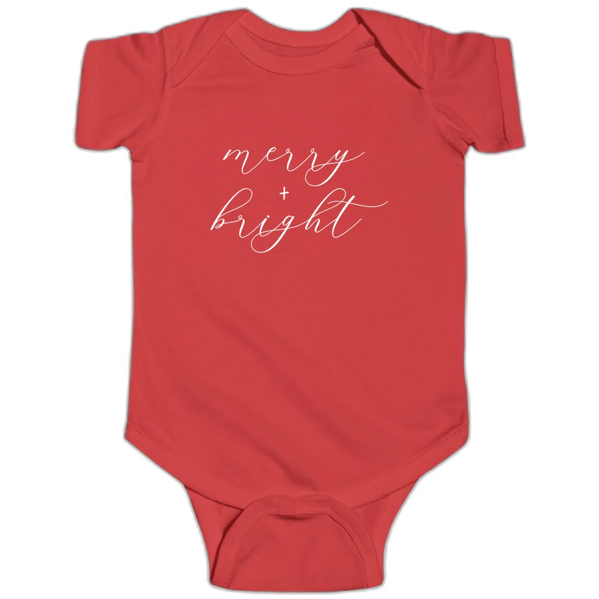 Merry And Bright Script Design Baby Onesie in Red