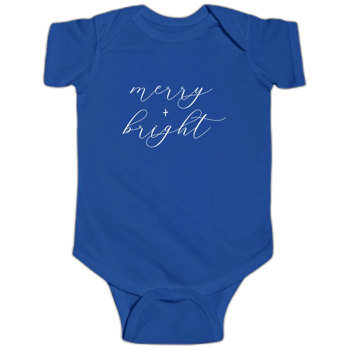 Merry And Bright Script Design Baby Onesie in Royal