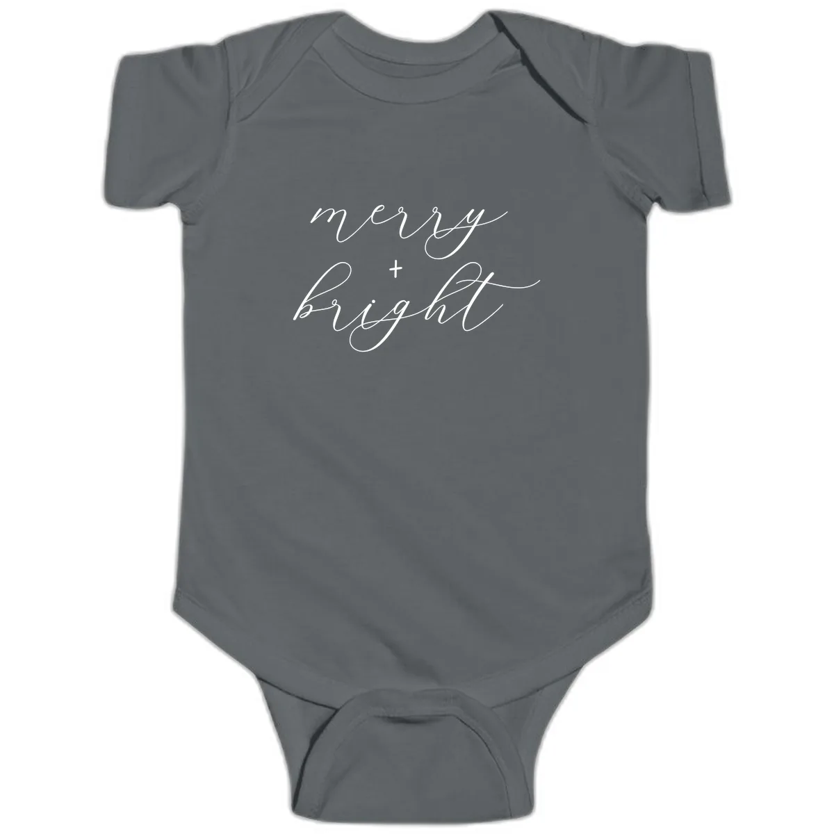 Merry And Bright Script Design Baby Onesie in Charcoal