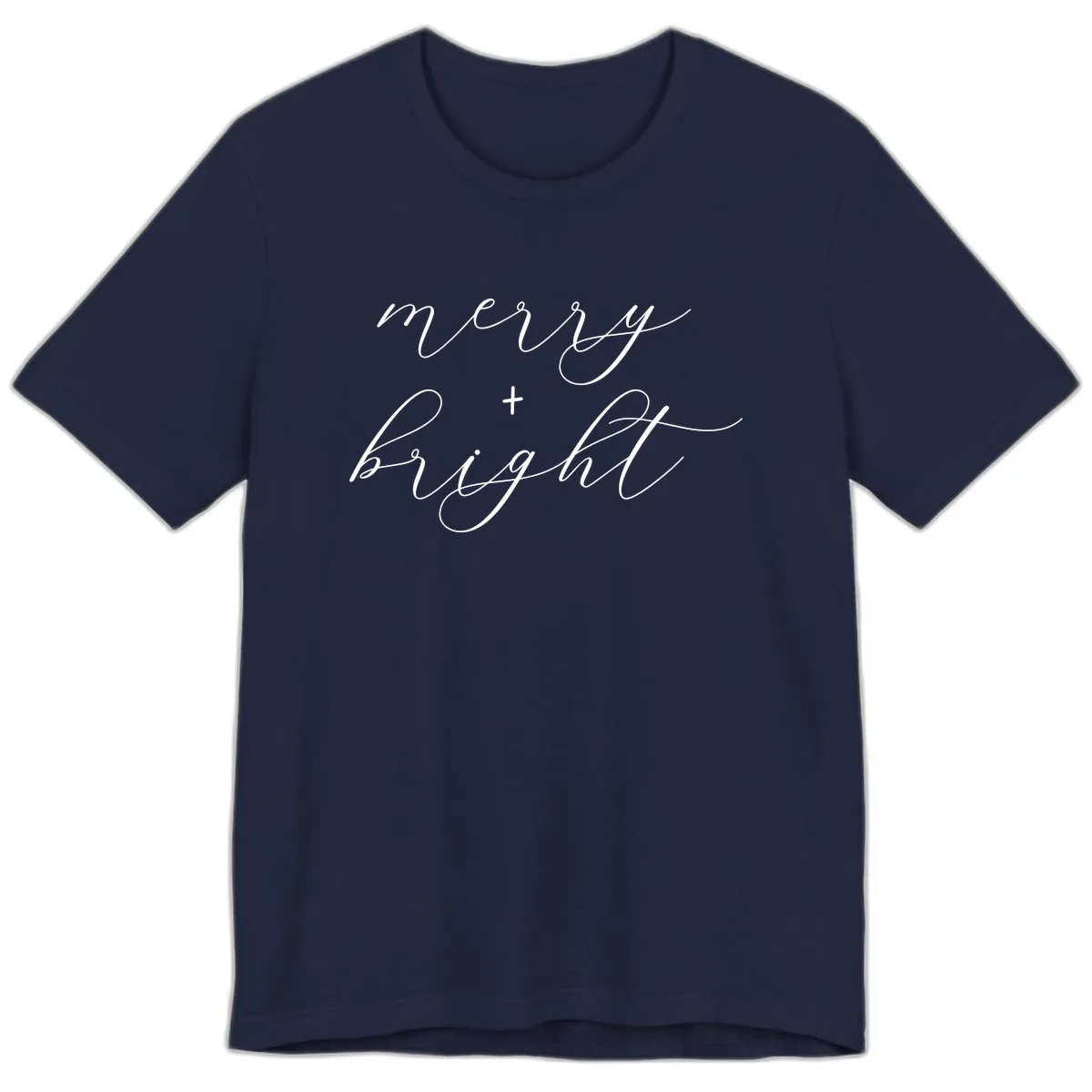 Merry And Bright Script Design Premium T-Shirt in Navy