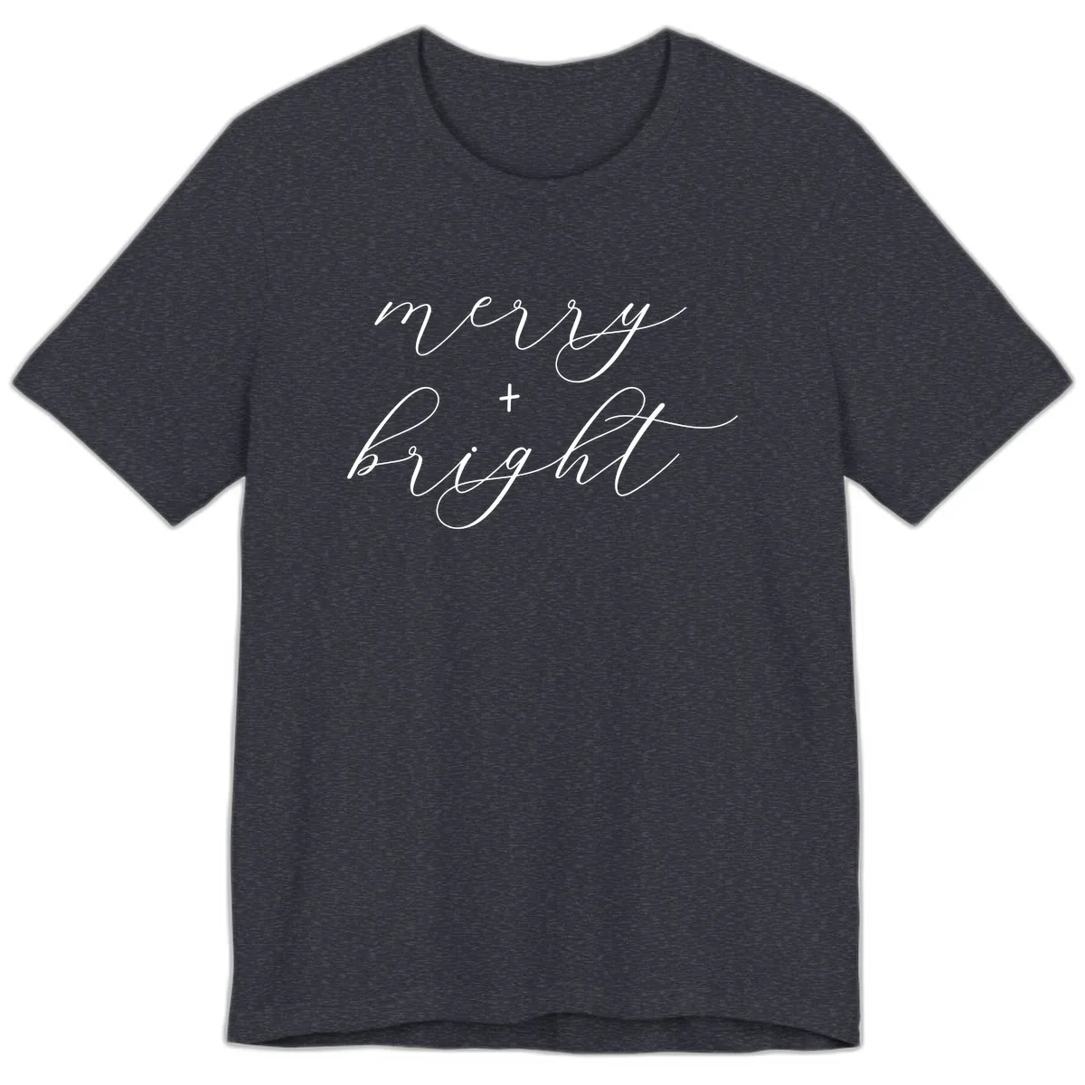 Merry And Bright Script Design Premium T-Shirt in Heather Navy