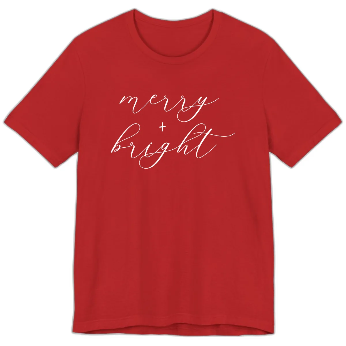 Merry And Bright Script Design Premium T-Shirt in Red