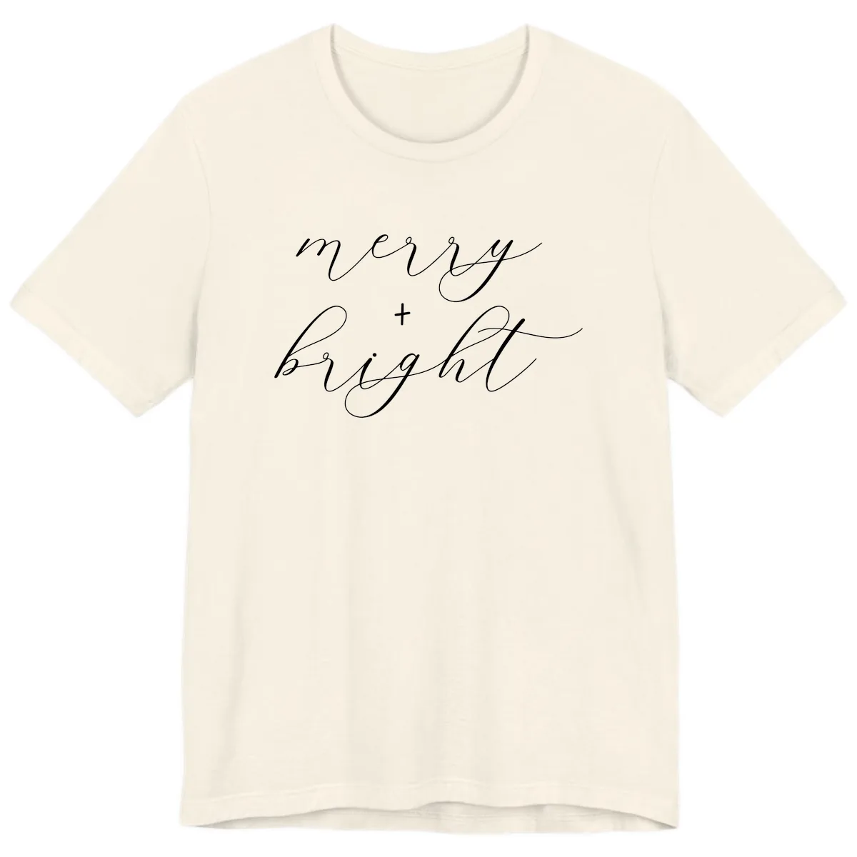 Merry And Bright Script Design Premium T-Shirt in Natural