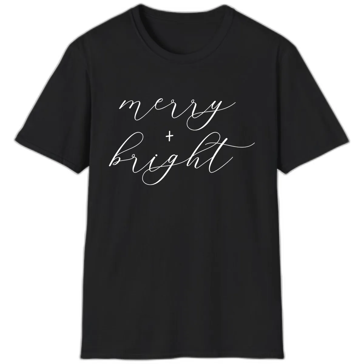 Merry And Bright Script Design T-Shirt in Black
