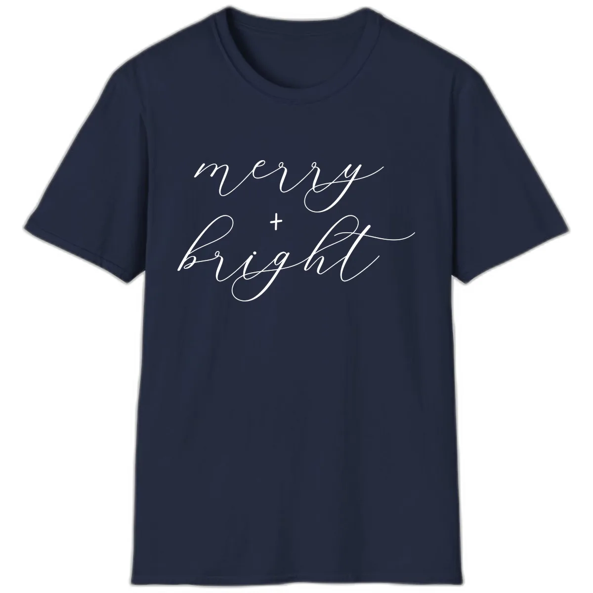 Merry And Bright Script Design T-Shirt in Navy