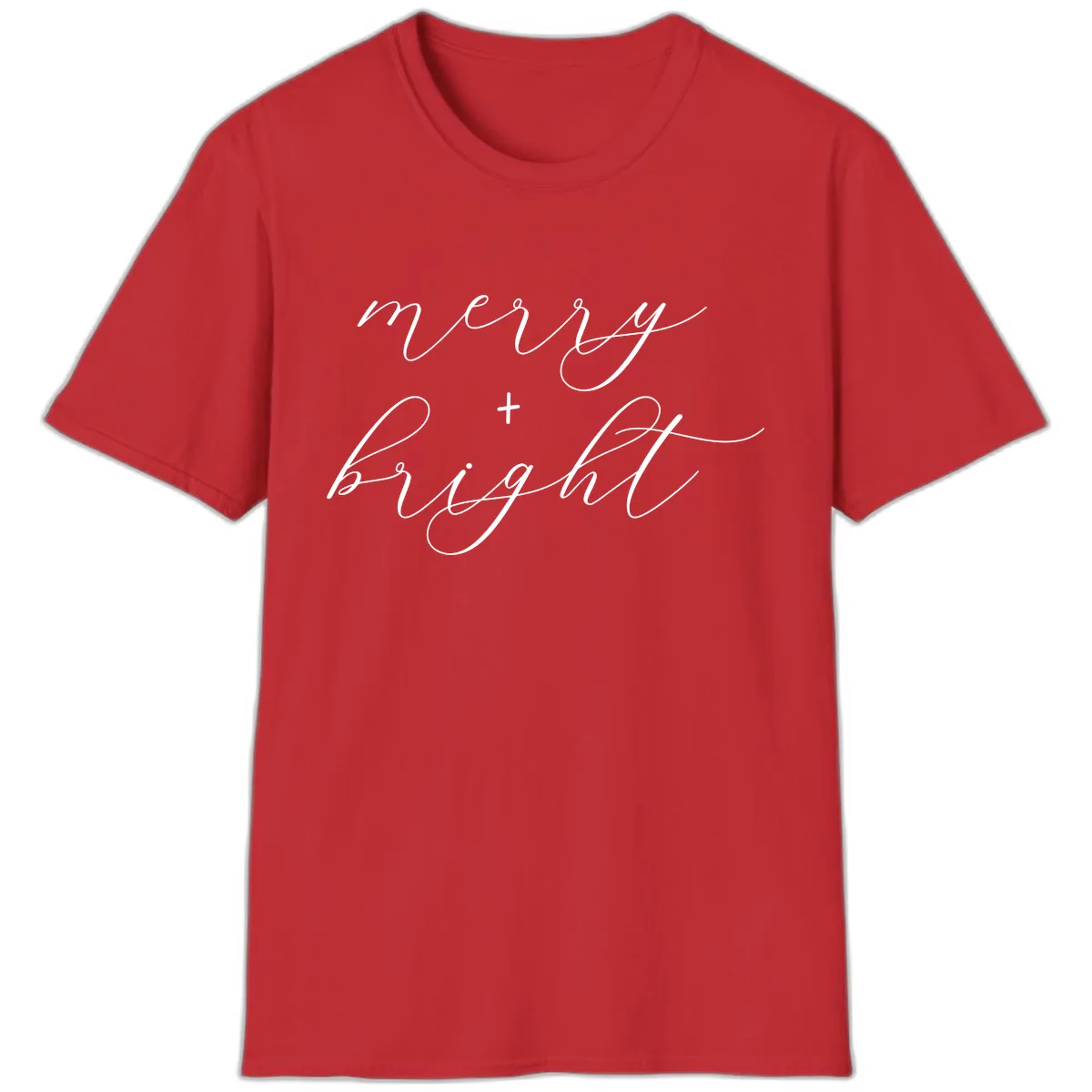 Merry And Bright Script Design T-Shirt in Red