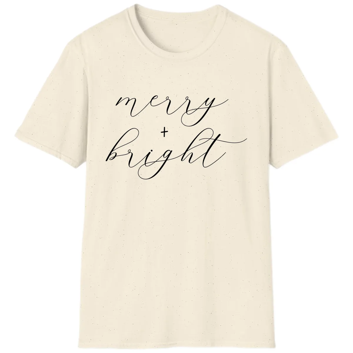 Merry And Bright Script Design T-Shirt in Natural