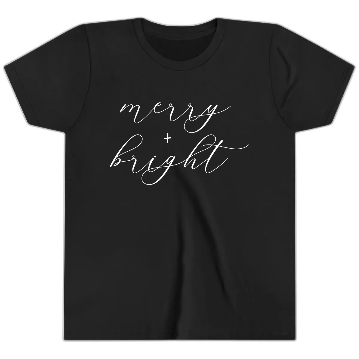 Merry And Bright Script Design Youth T-Shirt in Black