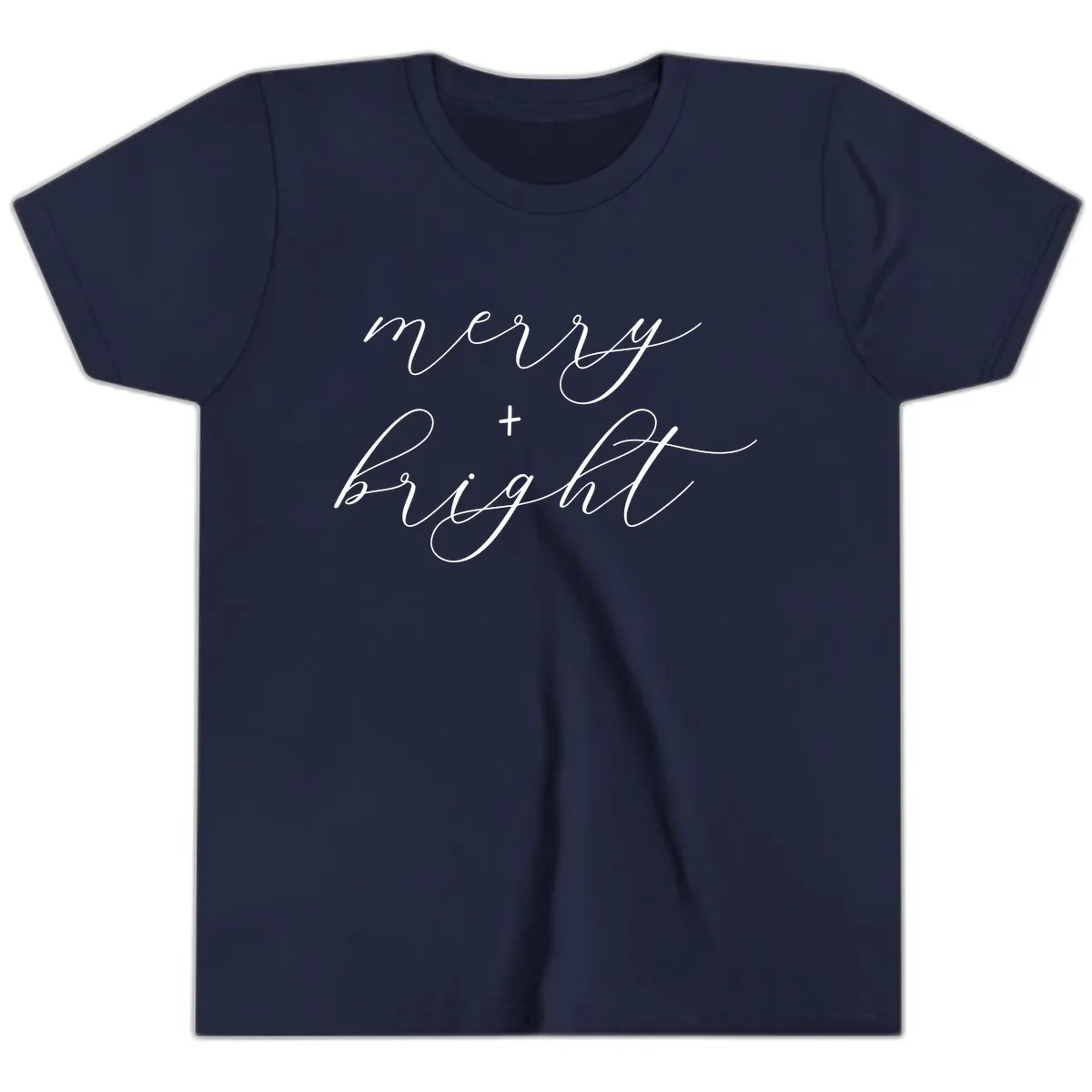Merry And Bright Script Design Youth T-Shirt in Navy