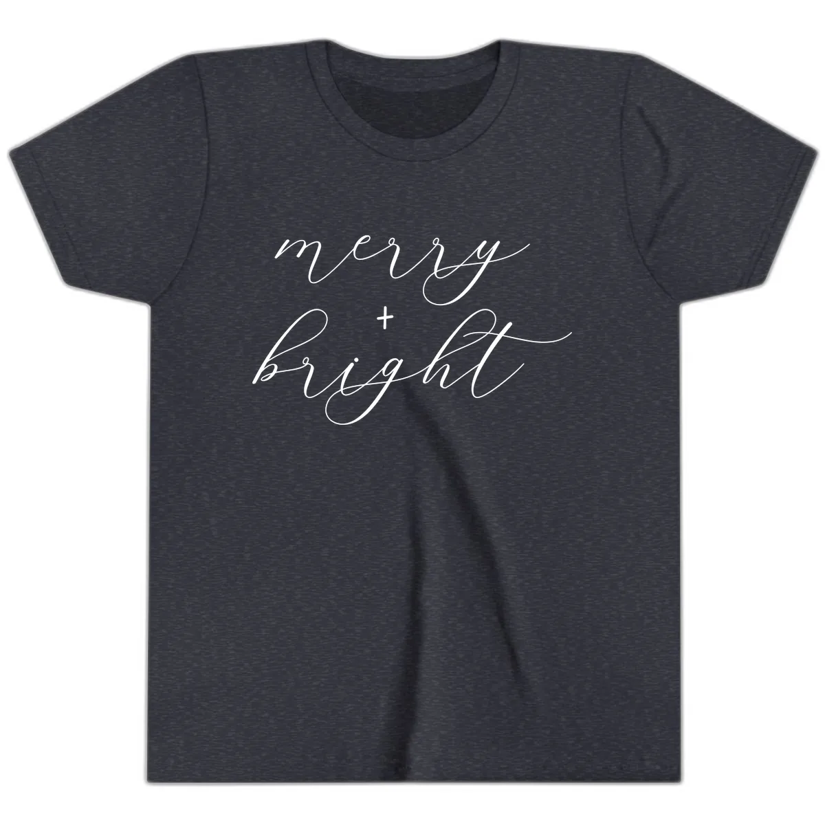 Merry And Bright Script Design Youth T-Shirt in Heather Navy