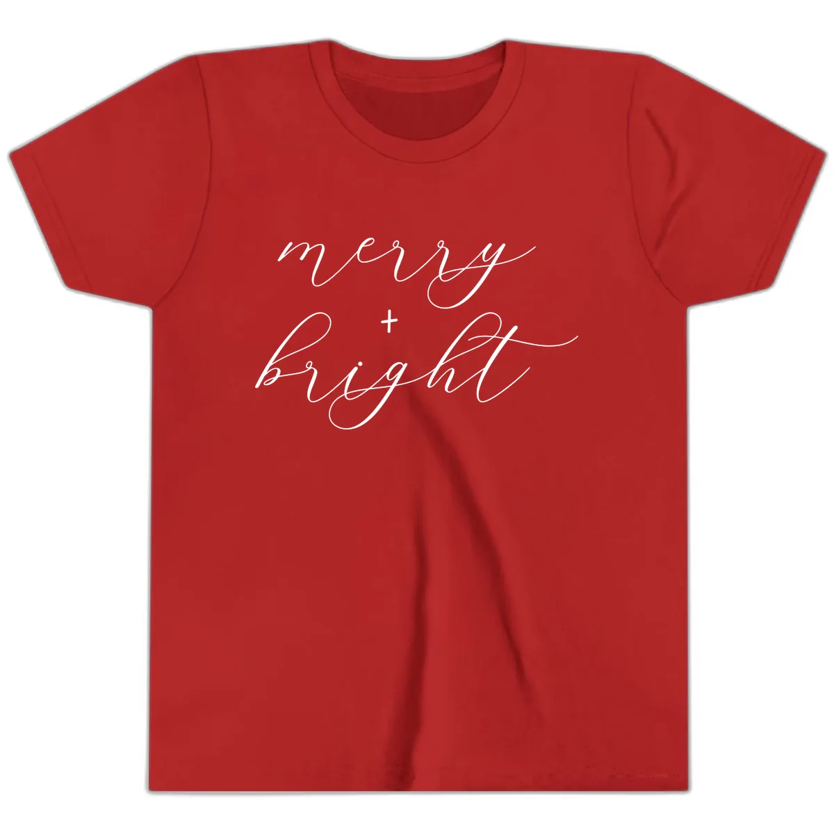 Merry And Bright Script Design Youth T-Shirt in Red
