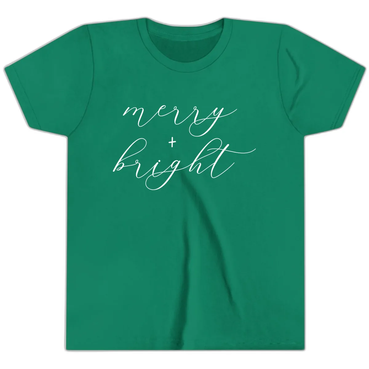 Merry And Bright Script Design Youth T-Shirt in Kelly