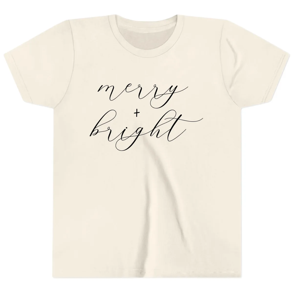 Merry And Bright Script Design Youth T-Shirt in Natural