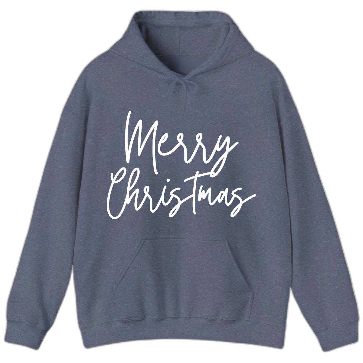 Merry Christmas Script Text Design Hoodie in Heather Navy
