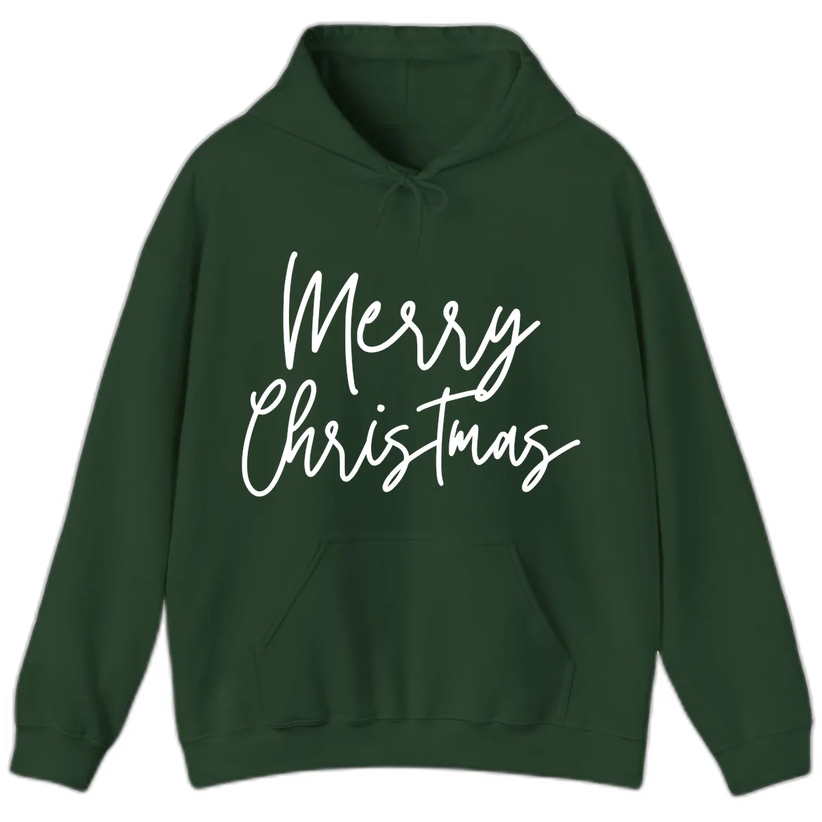 Merry Christmas Script Text Design Hoodie in Forest Green