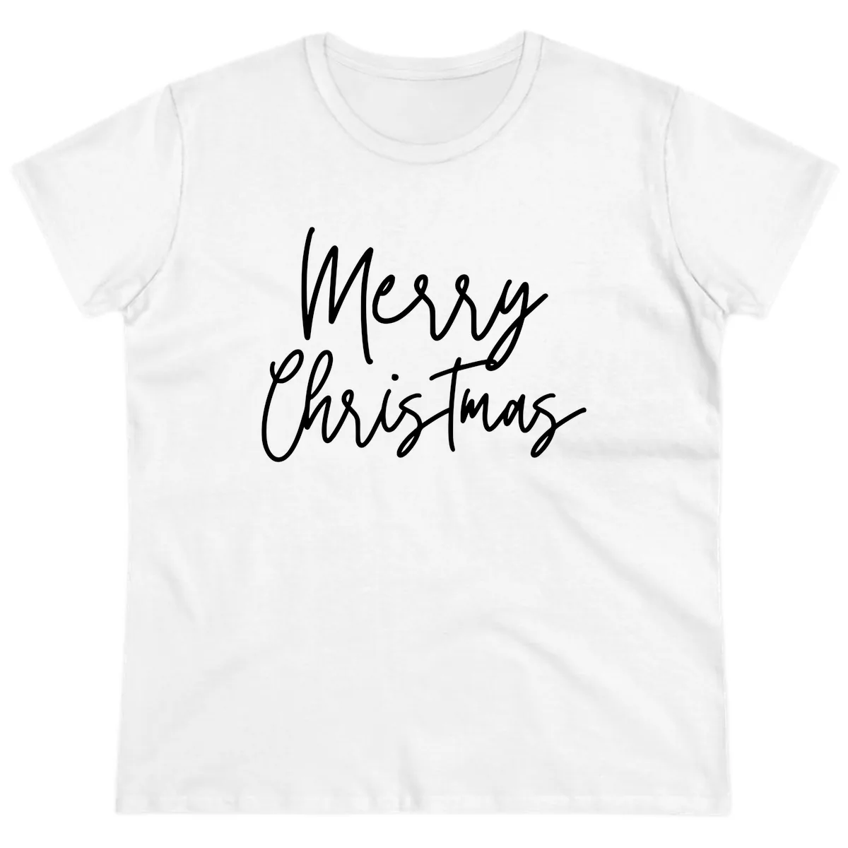 Merry Christmas Script Text Design Ladies Tee in White