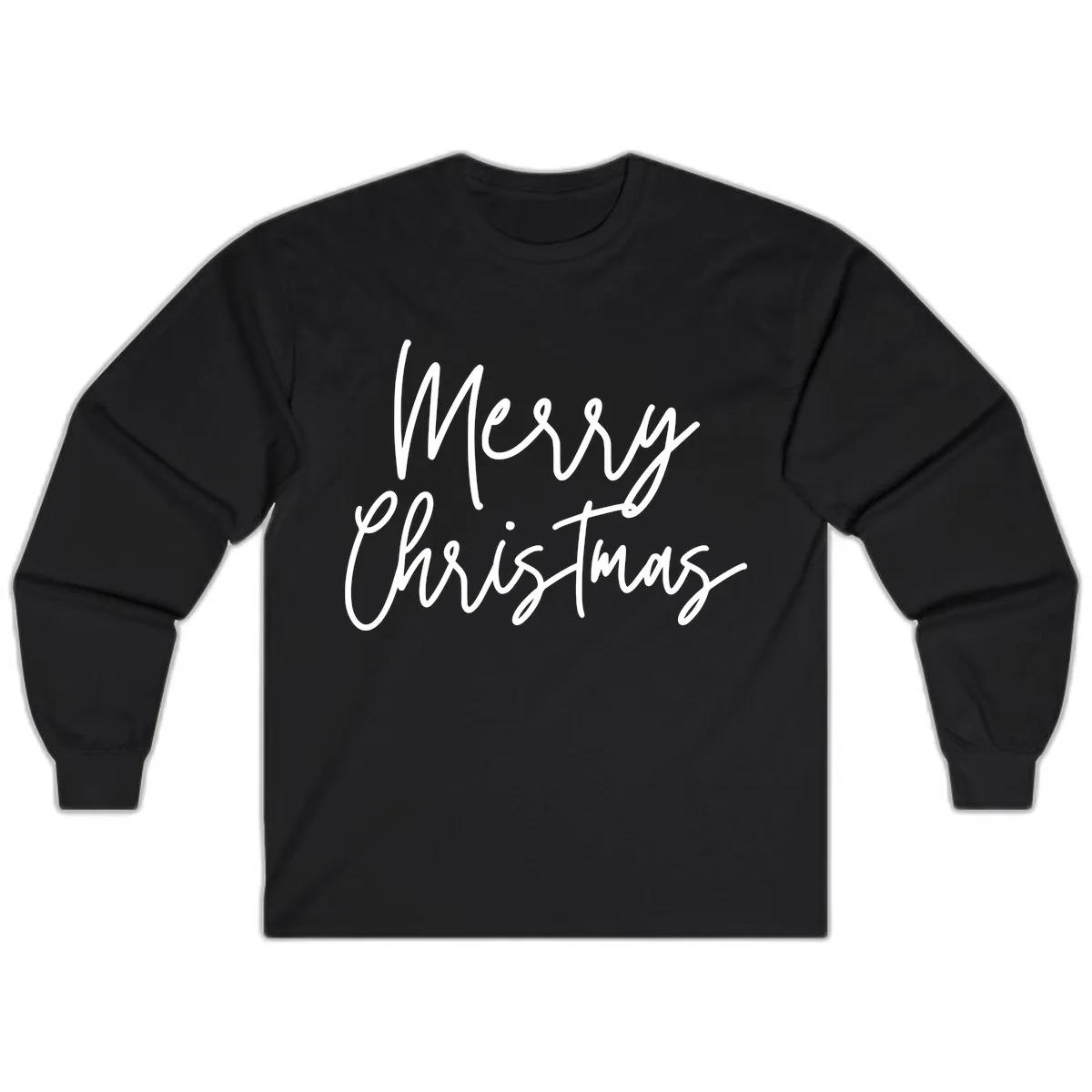 Merry Christmas Script Text Design Long Sleeve in Black