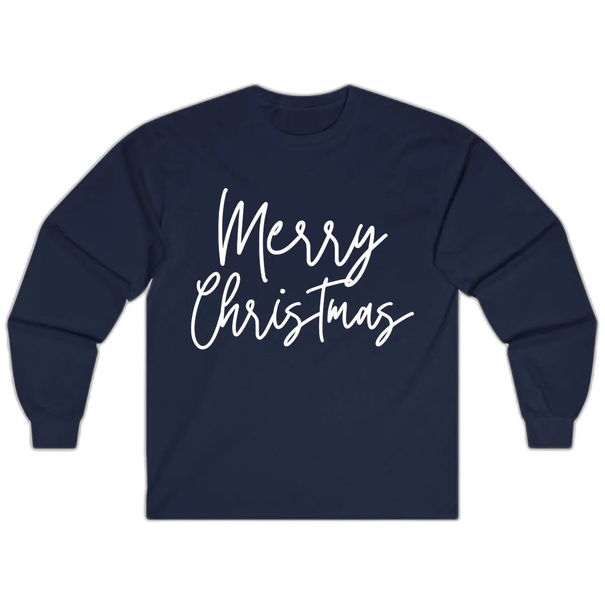 Merry Christmas Script Text Design Long Sleeve in Navy