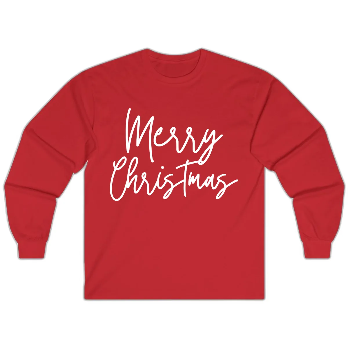 Merry Christmas Script Text Design Long Sleeve in Red