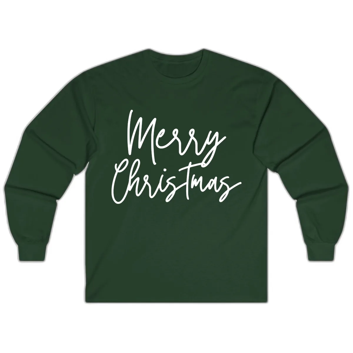Merry Christmas Script Text Design Long Sleeve in Forest Green