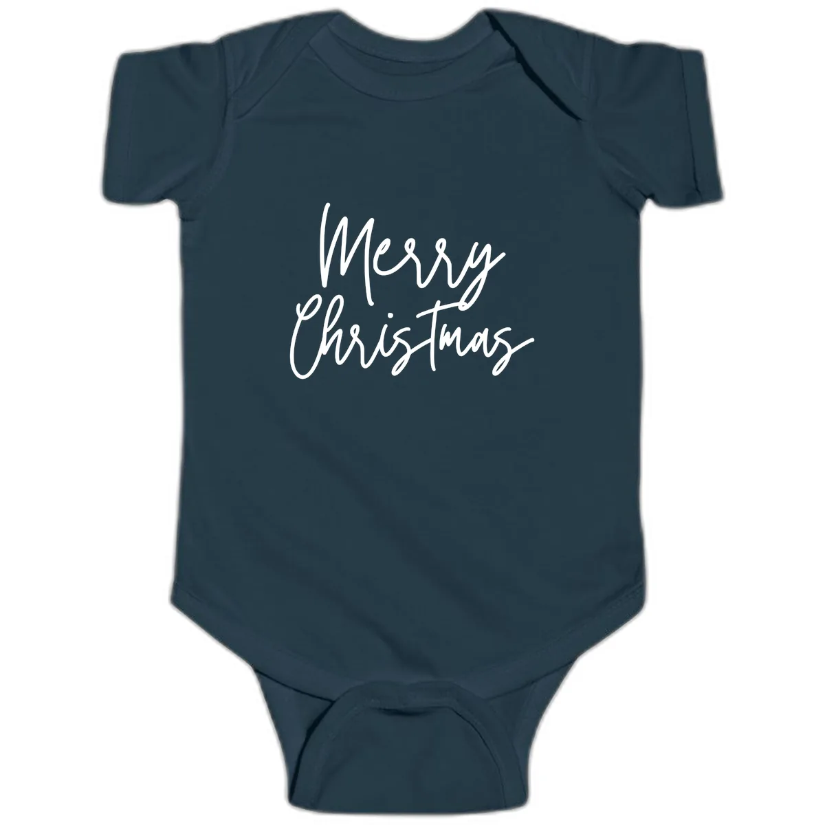 Merry Christmas Script Text Design Baby Onesie in Navy