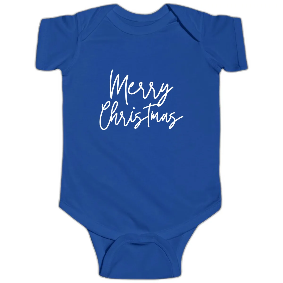 Merry Christmas Script Text Design Baby Onesie in Royal