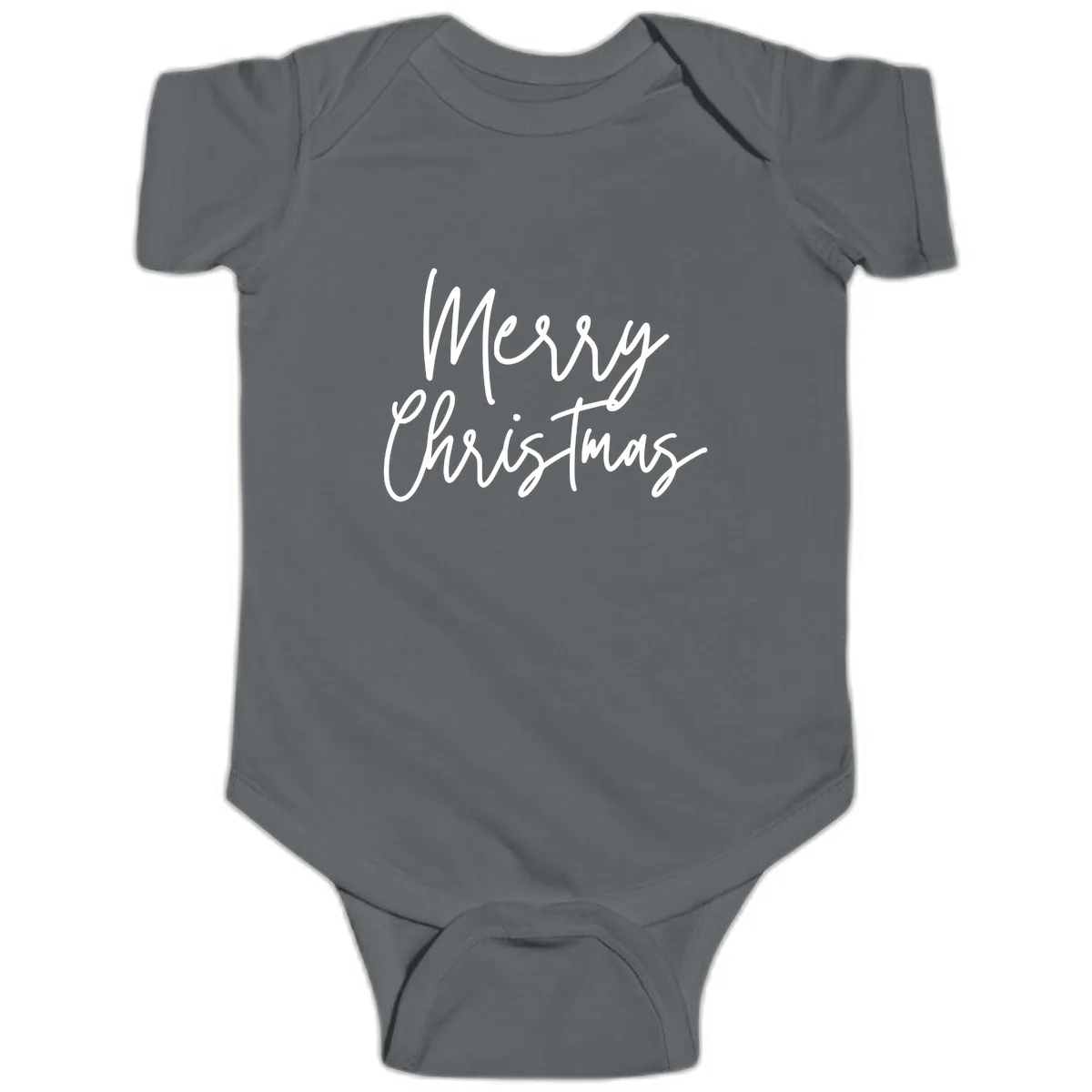 Merry Christmas Script Text Design Baby Onesie in Charcoal
