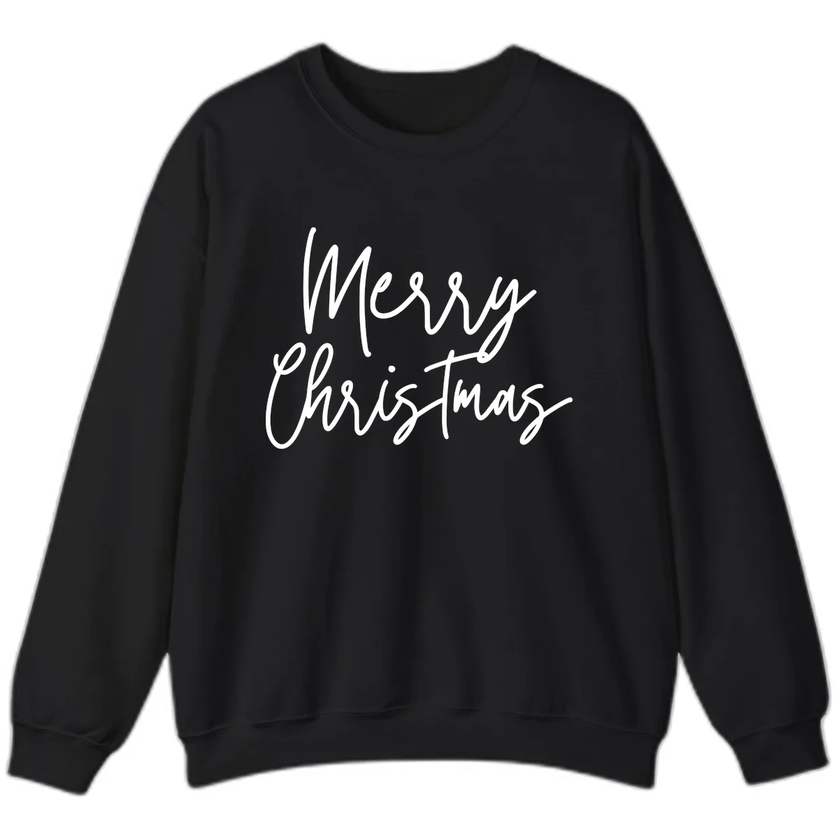 Merry Christmas Script Text Design Sweatshirt in Black