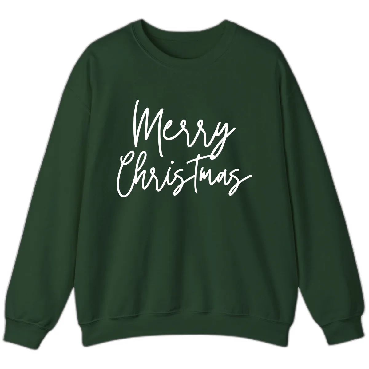 Merry Christmas Script Text Design Sweatshirt in Forest Green