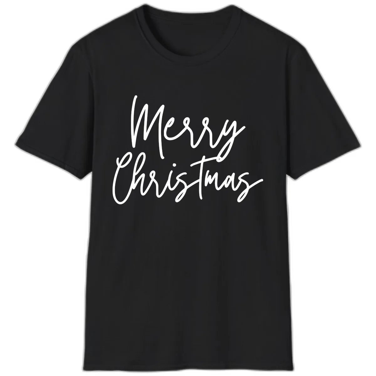 Merry Christmas Script Text Design T-Shirt in Black