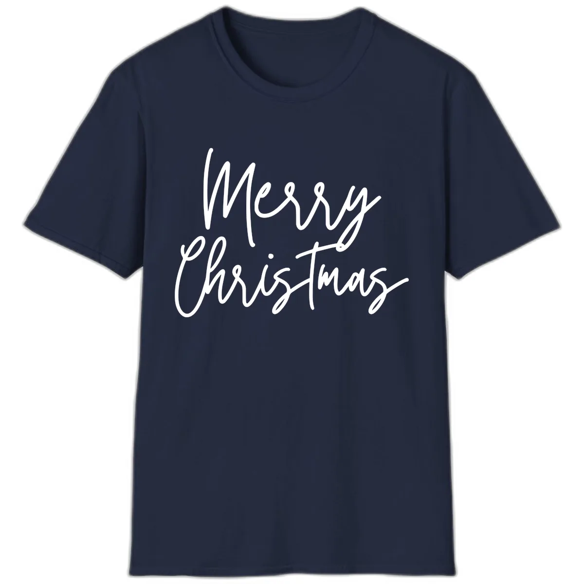 Merry Christmas Script Text Design T-Shirt in Navy
