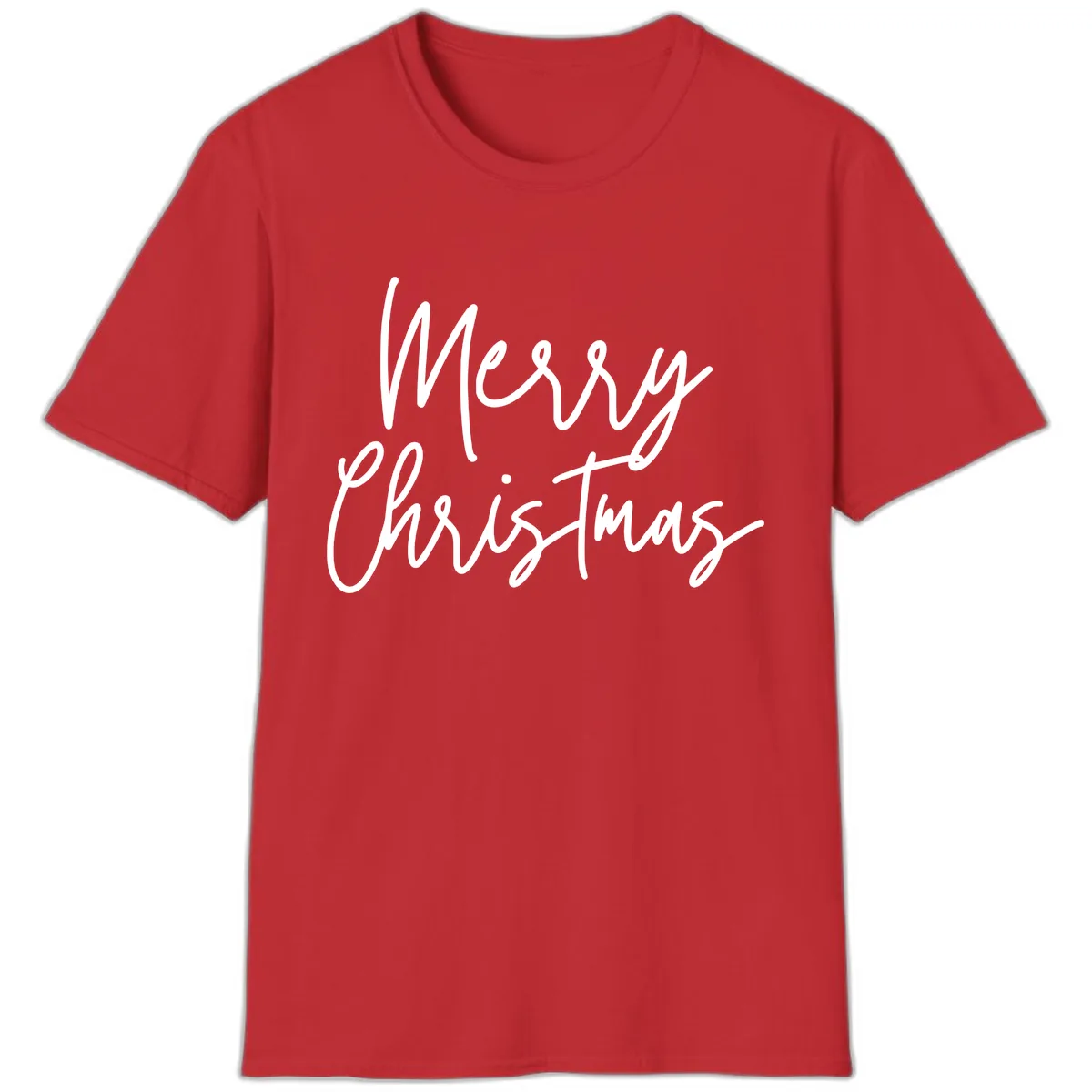 Merry Christmas Script Text Design T-Shirt in Red