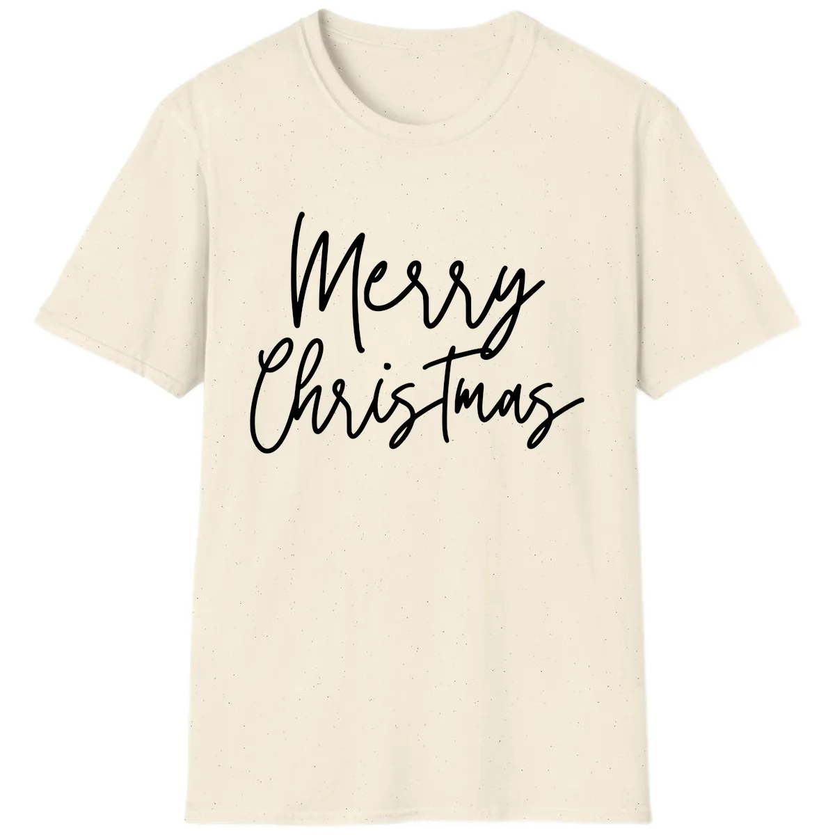Merry Christmas Script Text Design T-Shirt in Natural