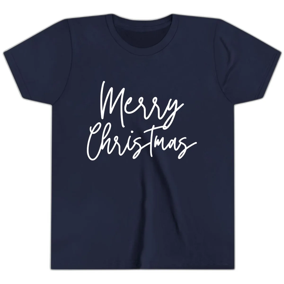 Merry Christmas Script Text Design Youth T-Shirt in Navy