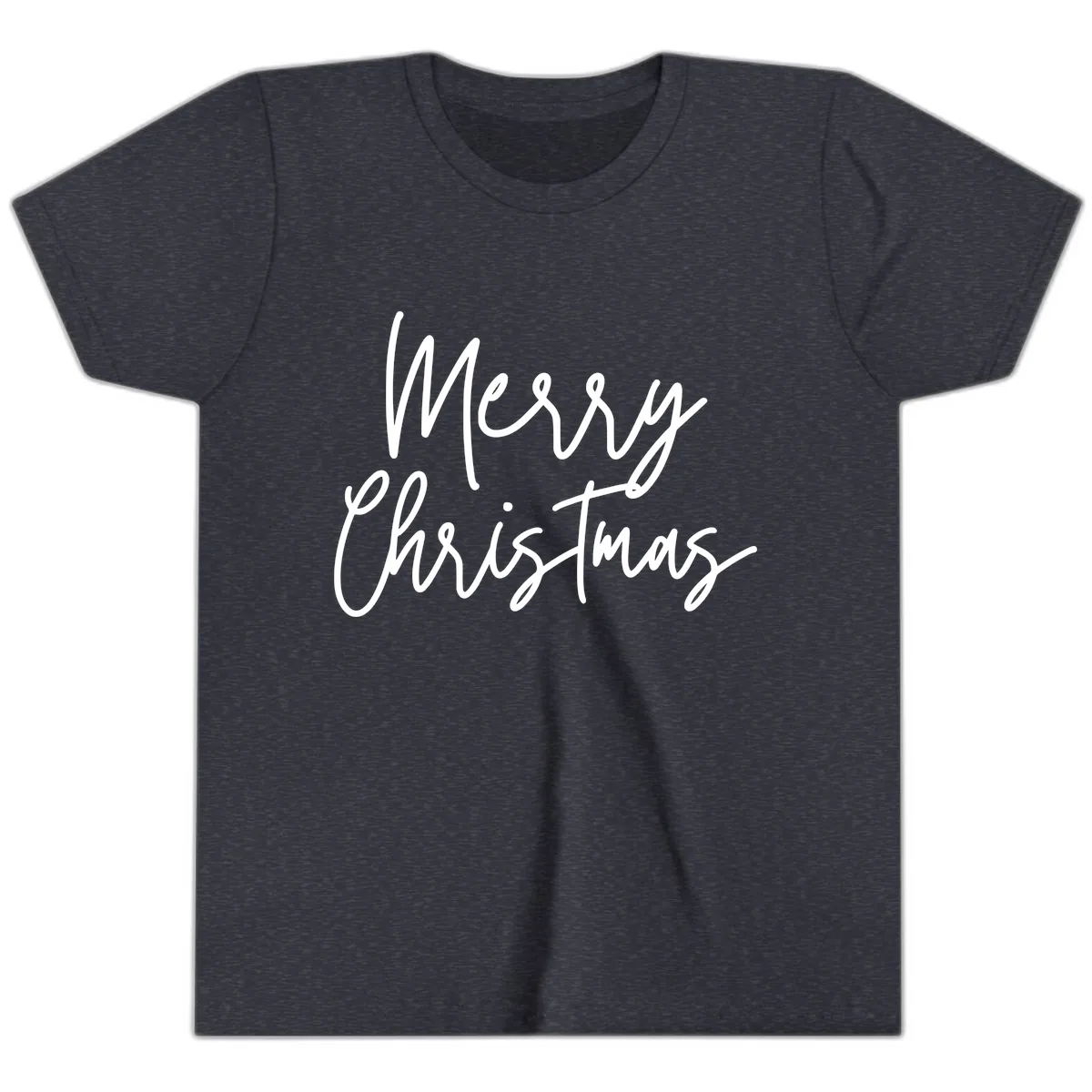 Merry Christmas Script Text Design Youth T-Shirt in Heather Navy