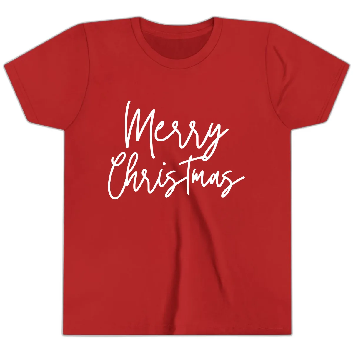Merry Christmas Script Text Design Youth T-Shirt in Red