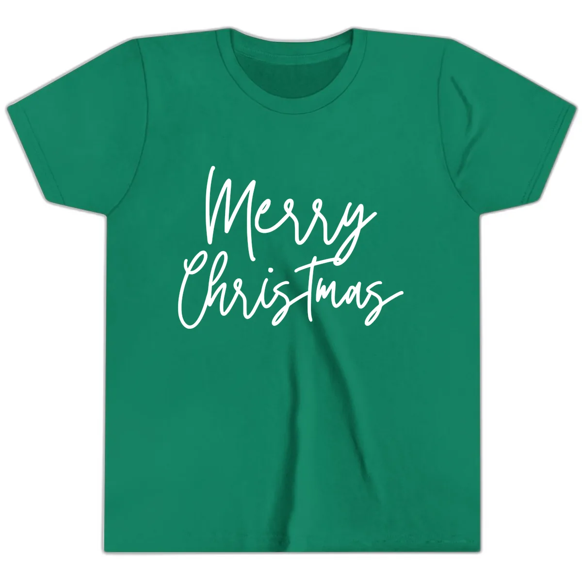 Merry Christmas Script Text Design Youth T-Shirt in Kelly
