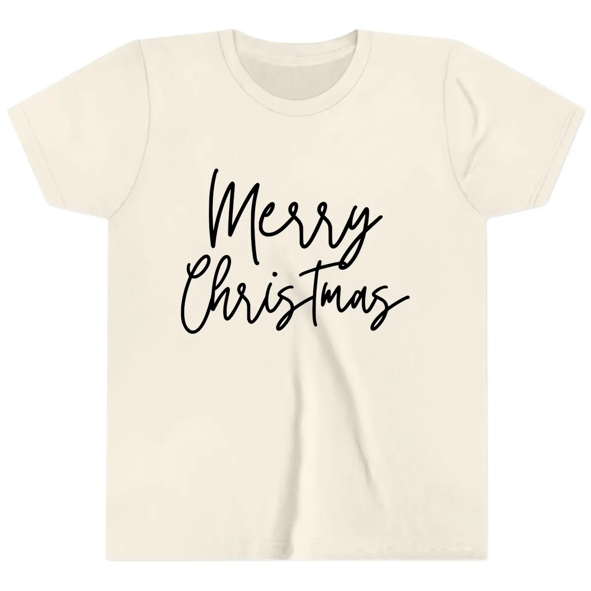 Merry Christmas Script Text Design Youth T-Shirt in Natural